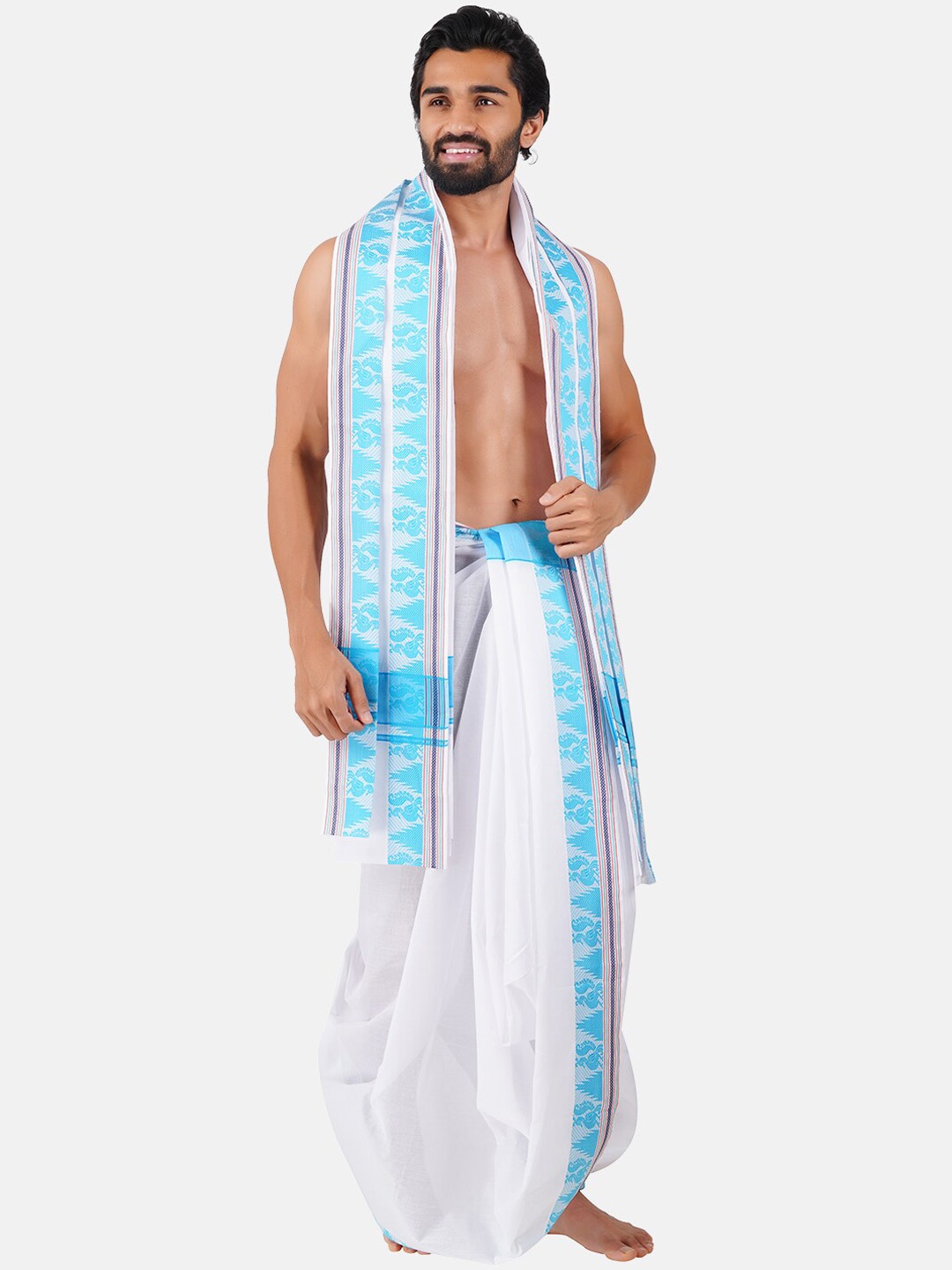 

Ramraj Cotton Panchakacham Dhoti with Angavastram, White