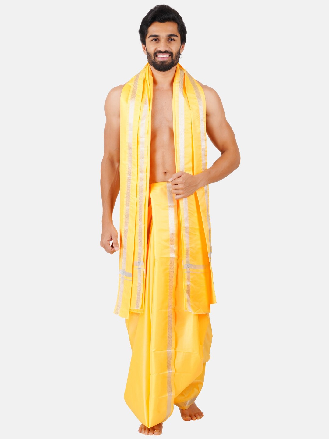 

Ramraj Panchakacham Dhoti with Angavastram, Yellow