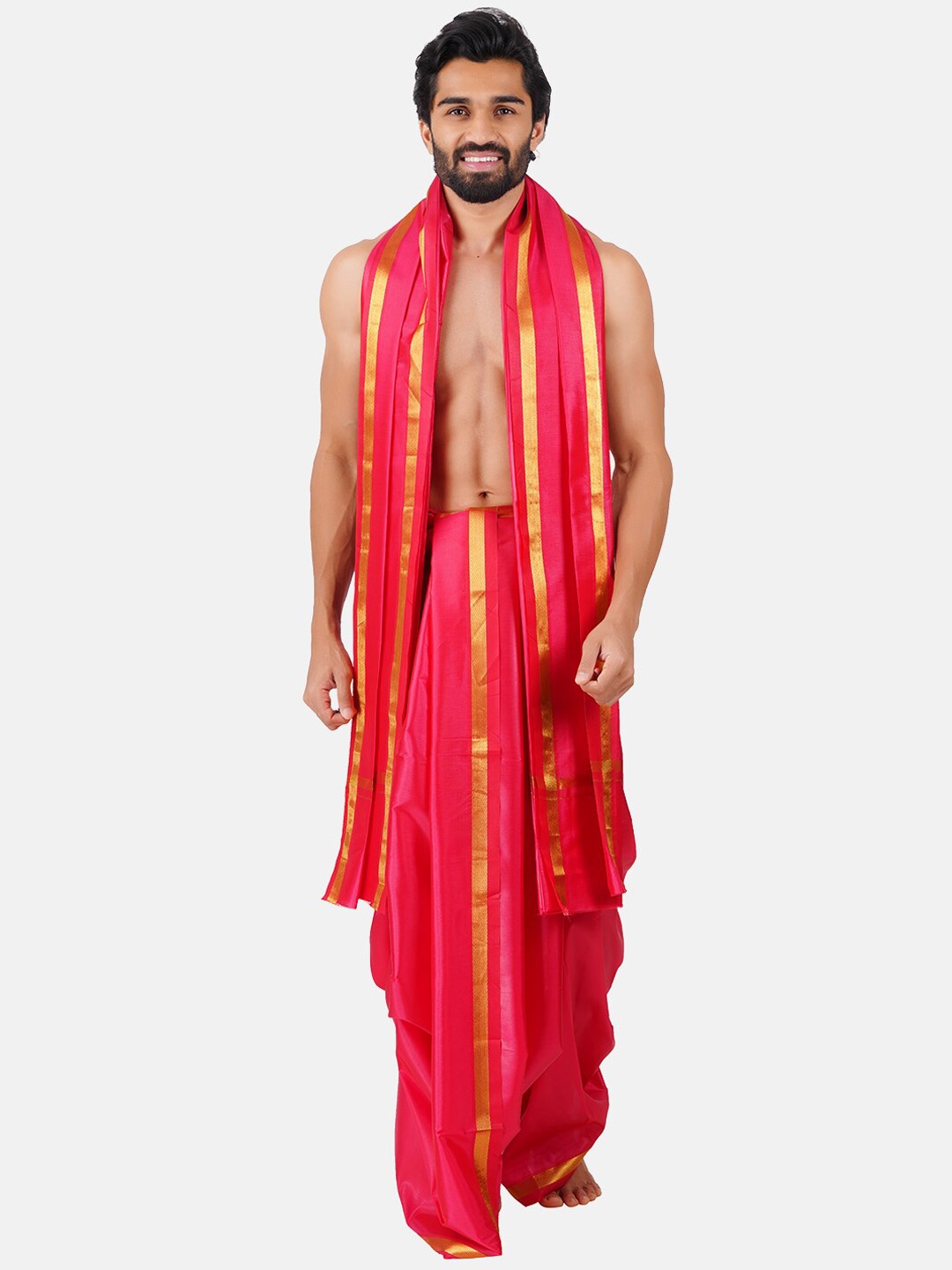 

Ramraj Panchakacham Dhoti with Angavastram, Red