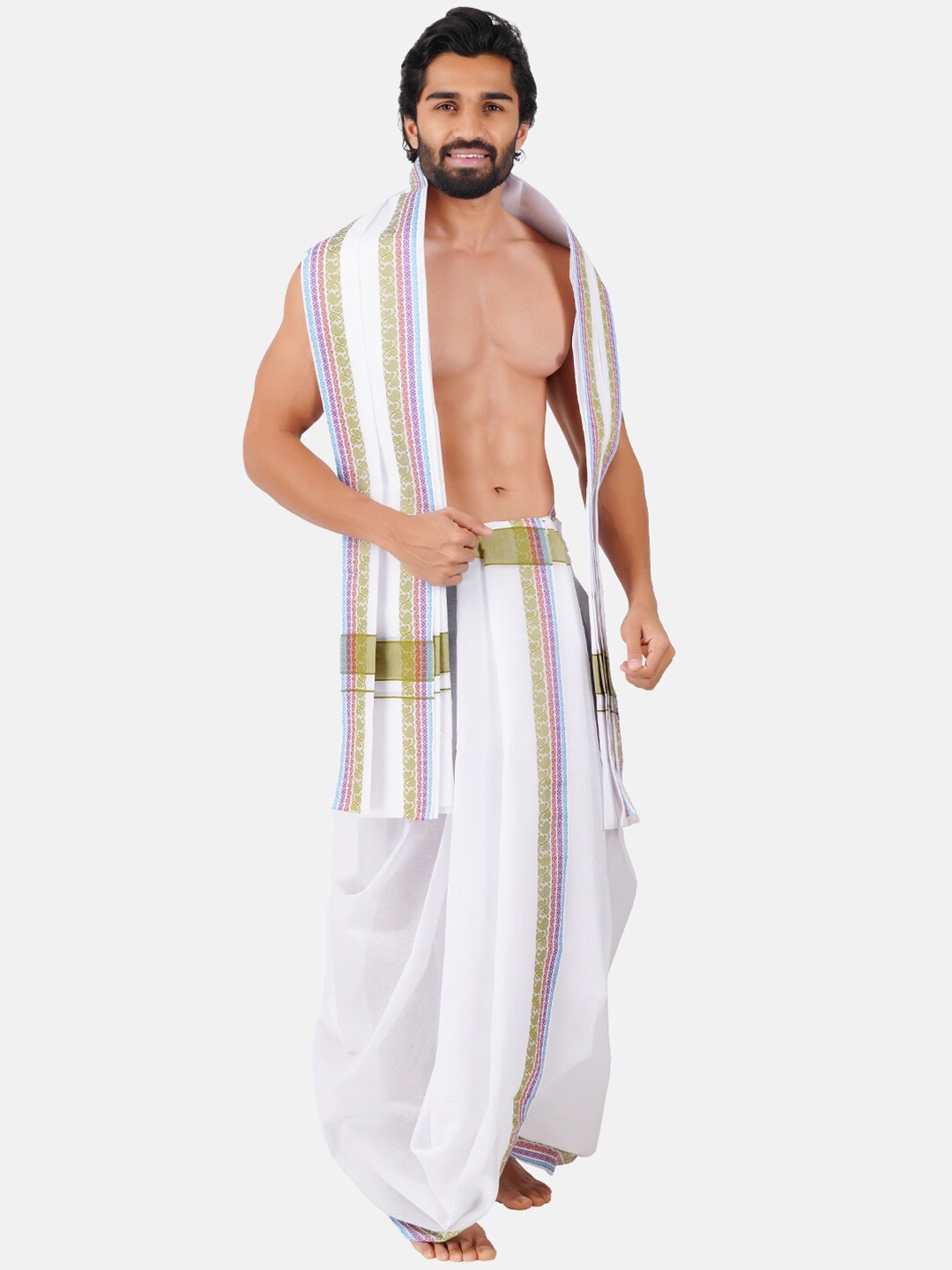 

Ramraj Cotton Panchakacham Dhoti With Angavastram Set, White
