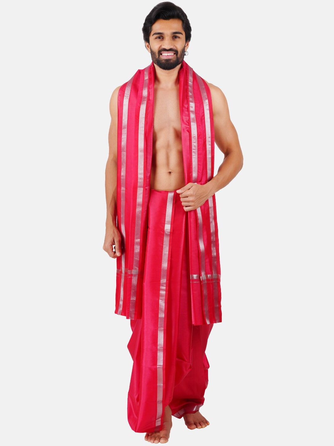 

Ramraj Panchakacham Dhoti with Angavastram, Red
