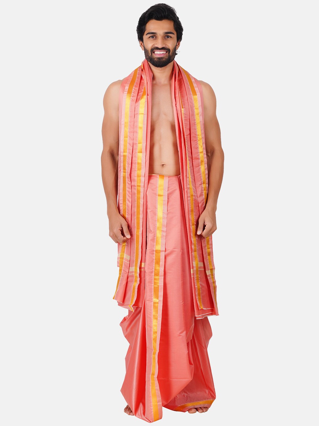 

Ramraj Art Silk Panchakacham Dhoti with Angavastram, Pink