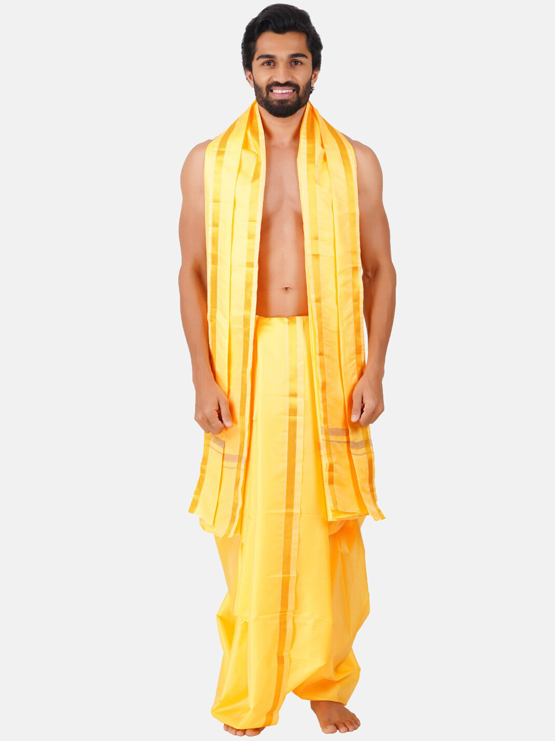 

Ramraj Panchakacham Dhoti With Angavastram Set, Yellow