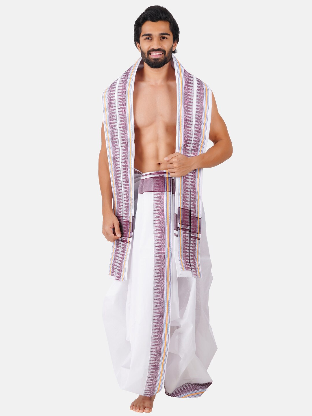 

Ramraj Cotton Panchakacham Dhoti with Angavastram, White