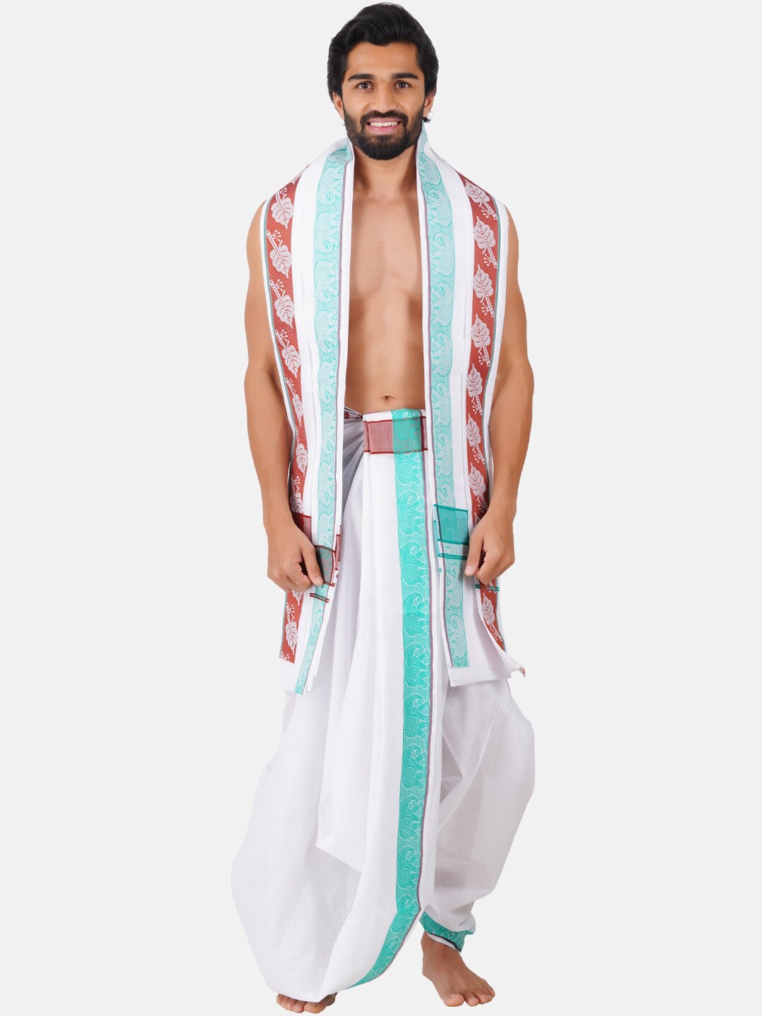 

Ramraj Cotton Ethnic Panchakacham Dhoti With Angavastram, White
