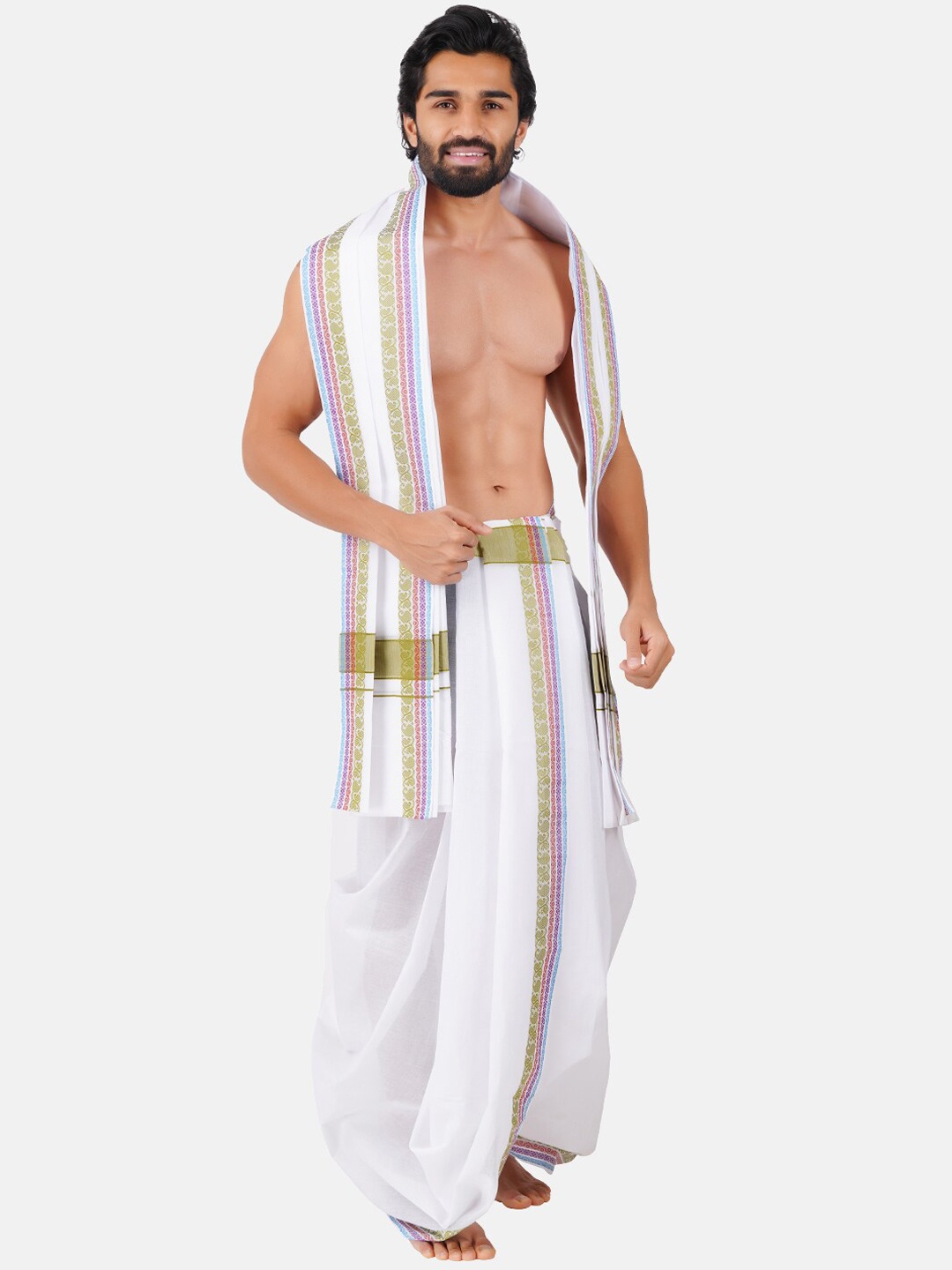 

Ramraj Panchakacham Cotton Dhoti With Angavastram, White