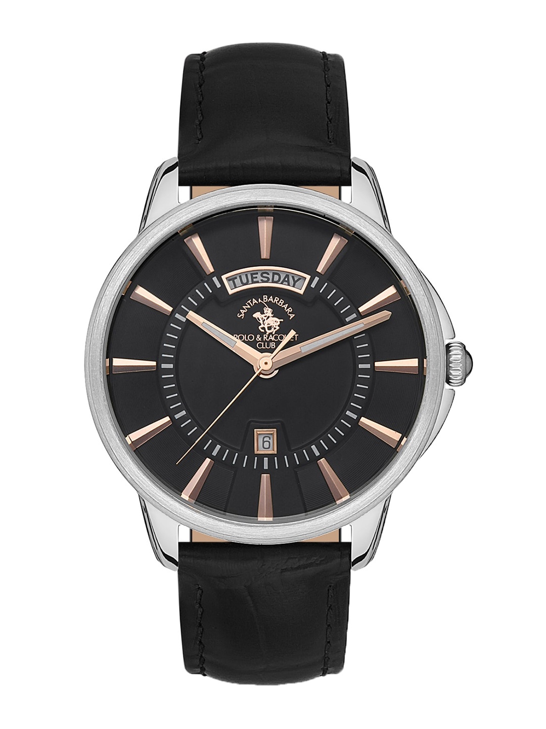 

SANTA BARBARA POLO & RACQUET CLUB Men Textured Leather Straps Analogue Watch SB.1.10427-2, Black