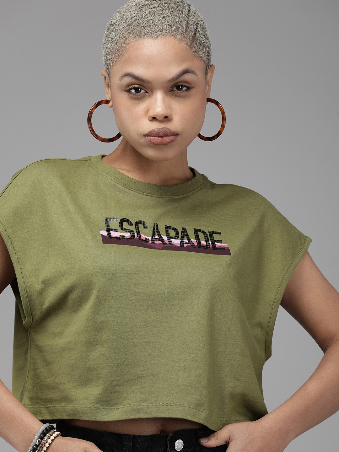 

Roadster Typography Printed Boxy T-shirt, Olive