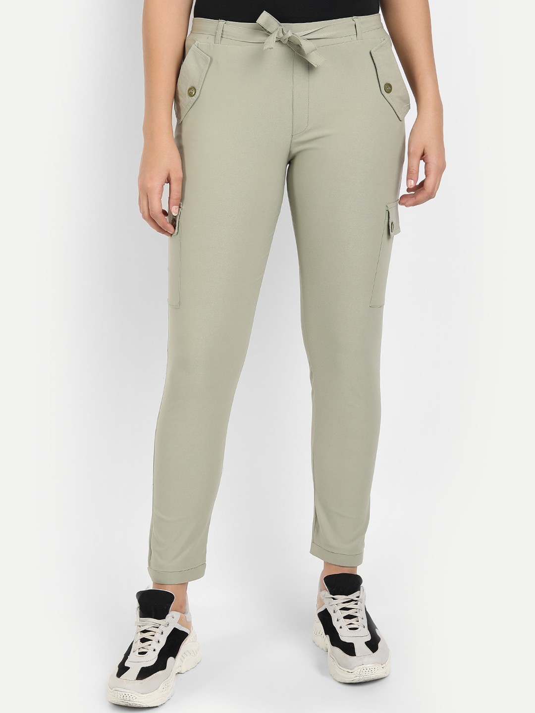 

BROADSTAR Women Smart Slim Fit Stretchable High-Rise Easy Wash Cargos Trousers, Green
