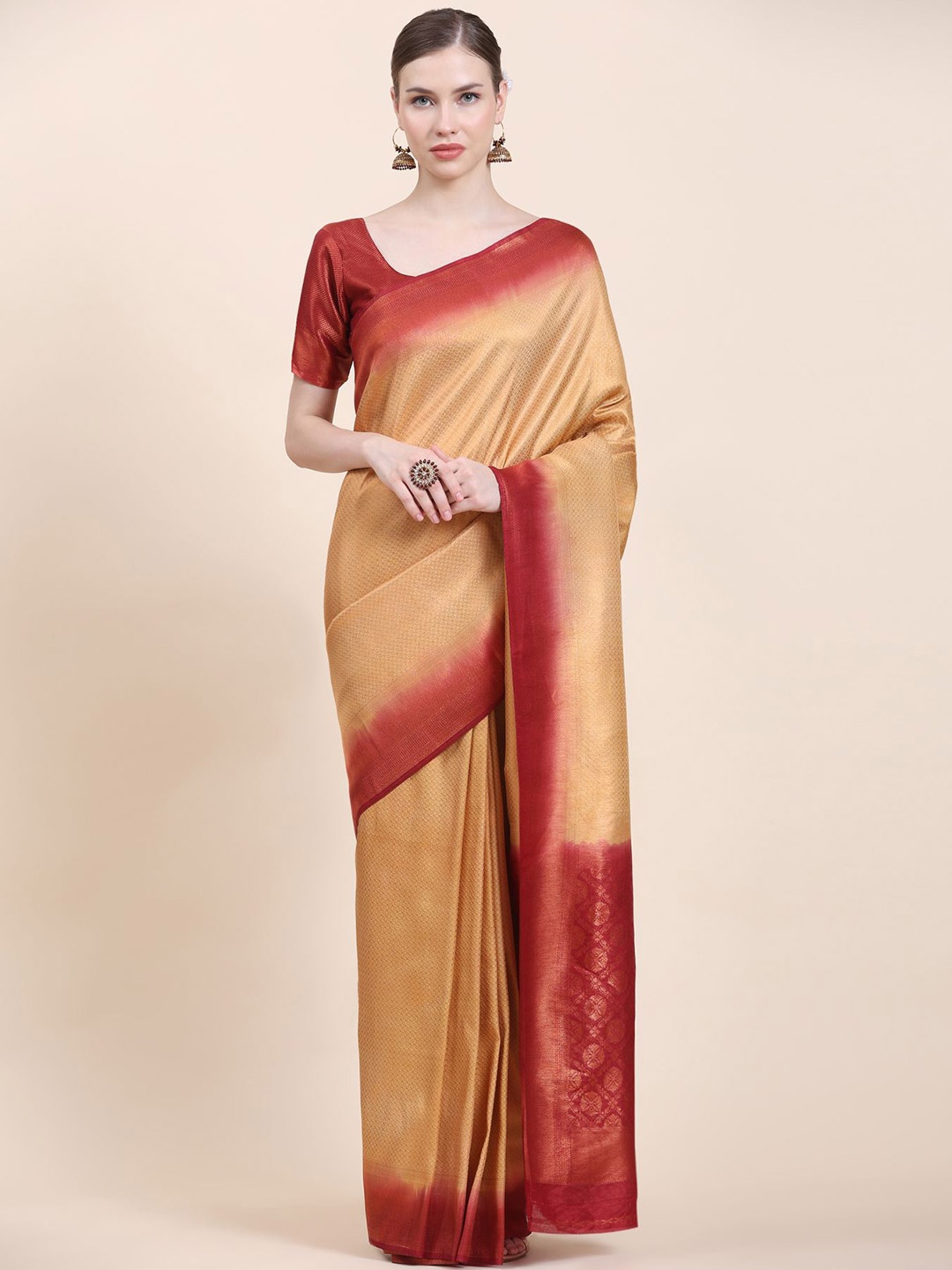 

Phenav Woven Design Zari Kanjeevaram Saree, Cream
