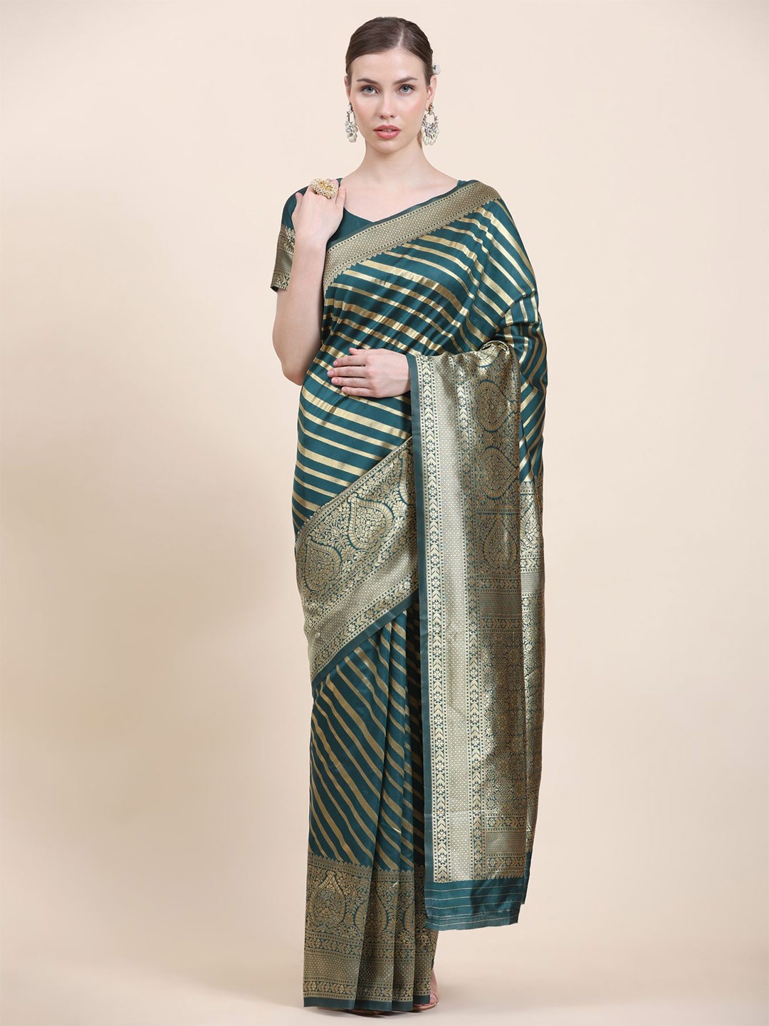 

Phenav Woven Design Zari Banarasi Saree, Green