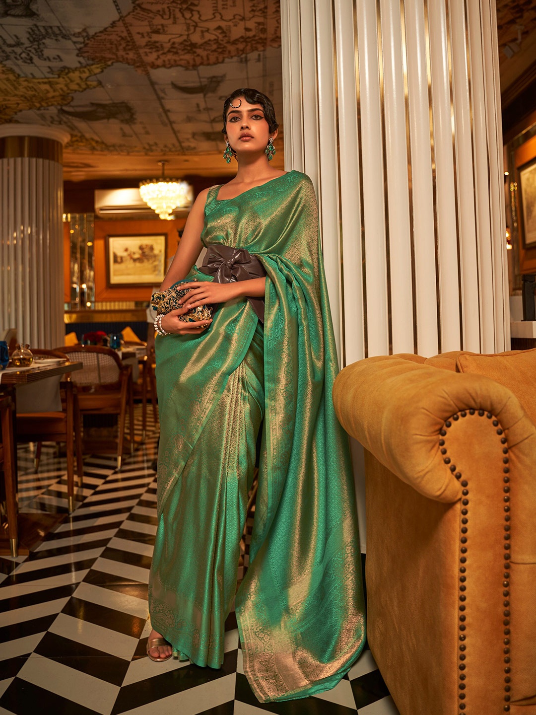 

Mitera Woven Design Zari Saree, Green