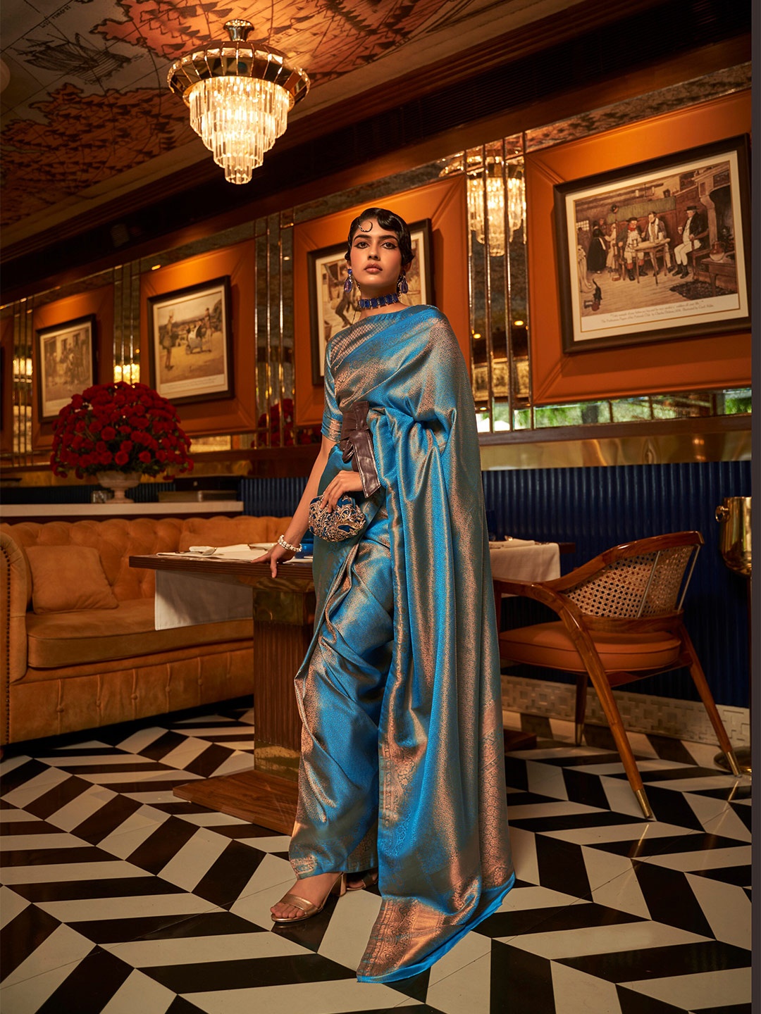 

Mitera Floral Woven Design Zari Saree, Blue