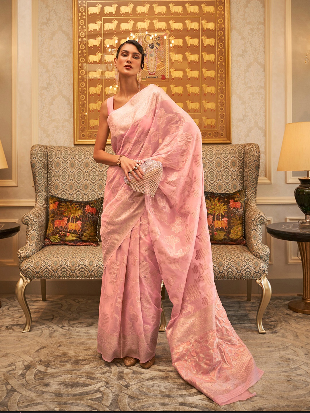 

Mitera Ethnic Motifs Woven Design Zari Saree, Peach