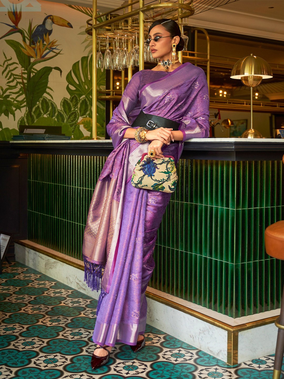 

Mitera Ethnic Motifs Woven Design Zari Saree, Purple