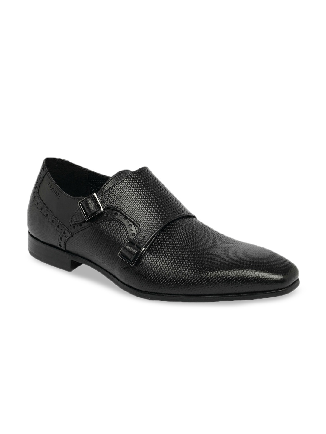 

Ruosh Men Textured Formal Monk Shoes, Black