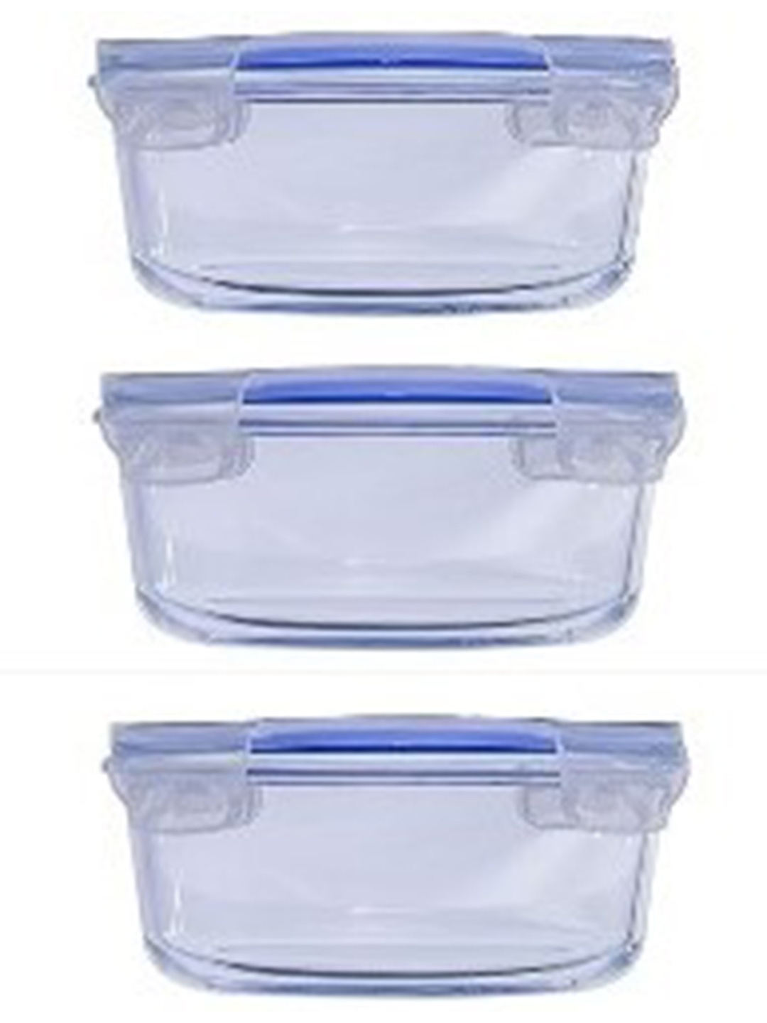 

smart serve Transparent & Blue 3 Pieces Imported Borosilicate Glass Lunch Box 240 ml Each