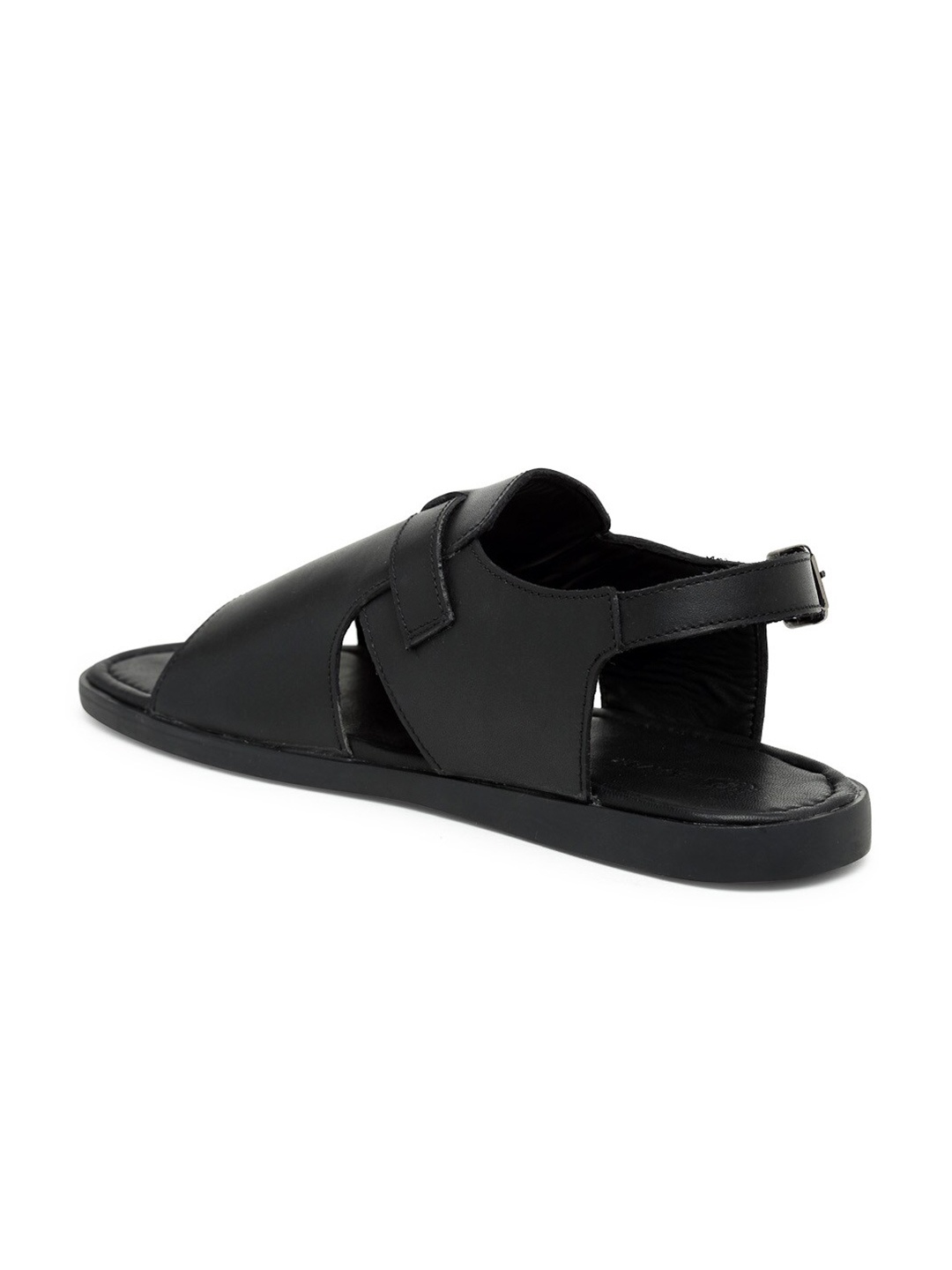 

BEAVER Men Open Toe Leather Comfort Sandals With Buckle Detail, Black