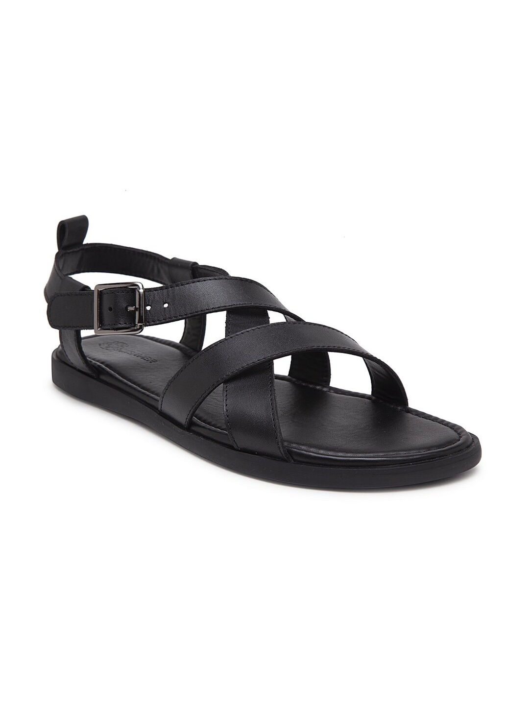 

BEAVER Men Open Toe Leather Comfort Sandals With Buckles, Black