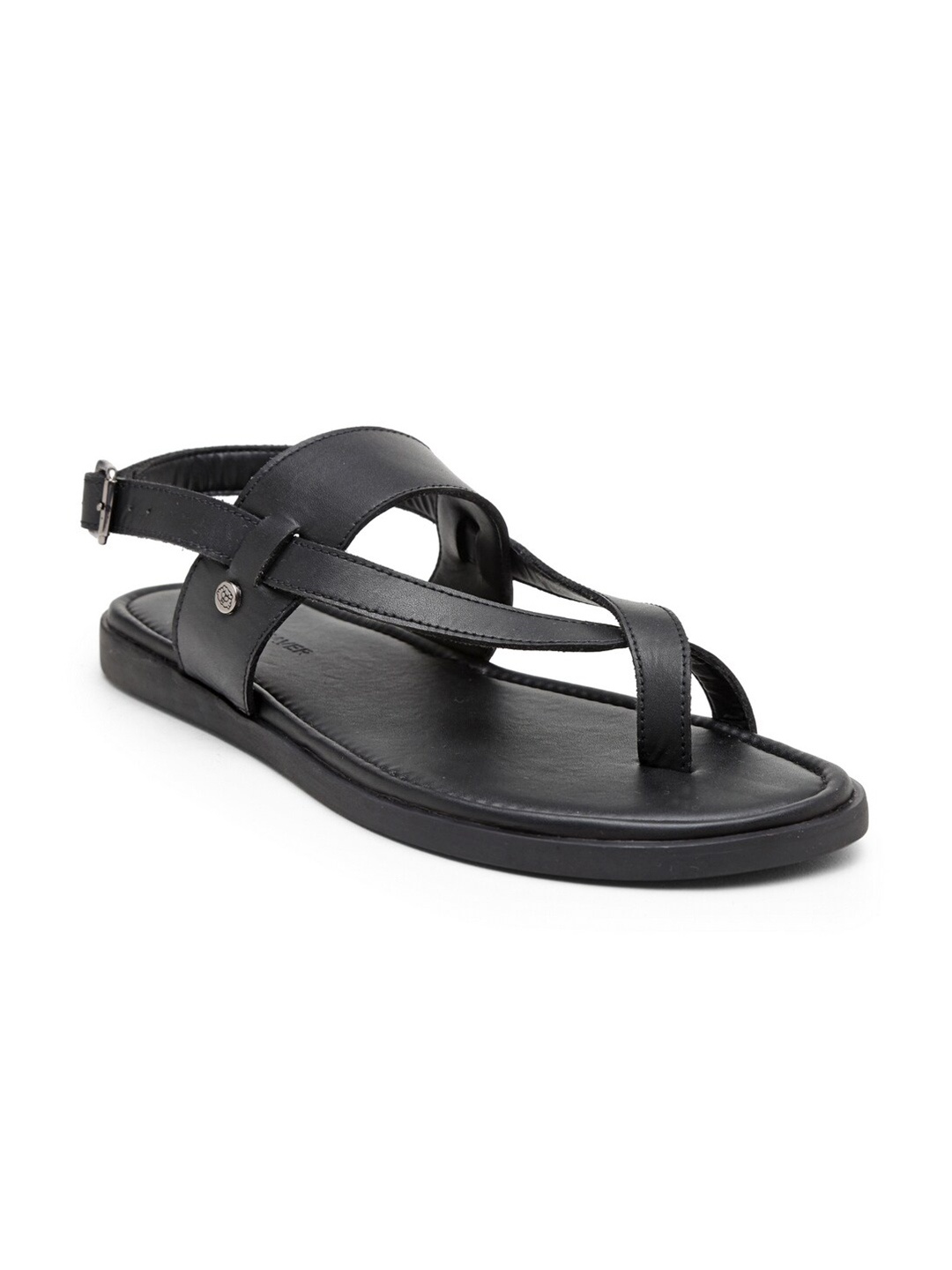 

BEAVER Men Open One Toe Leather Comfort Sandals With Buckle, Black