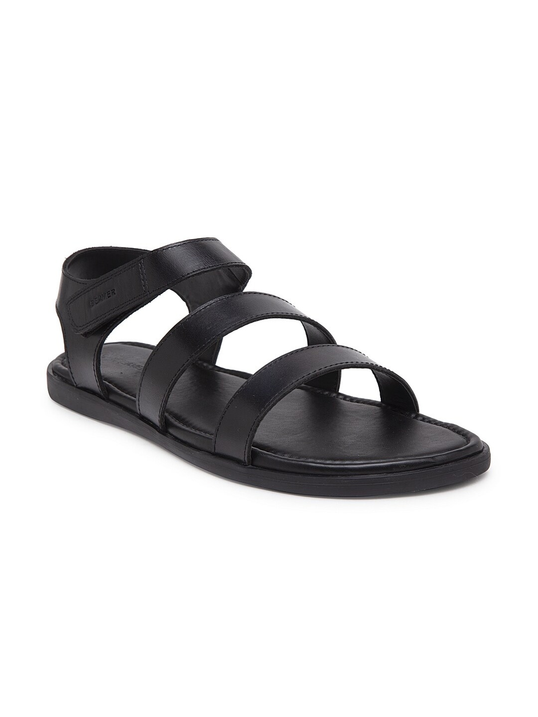 

BEAVER Men Open Toe Leather Comfort Sandals With Velcro, Black