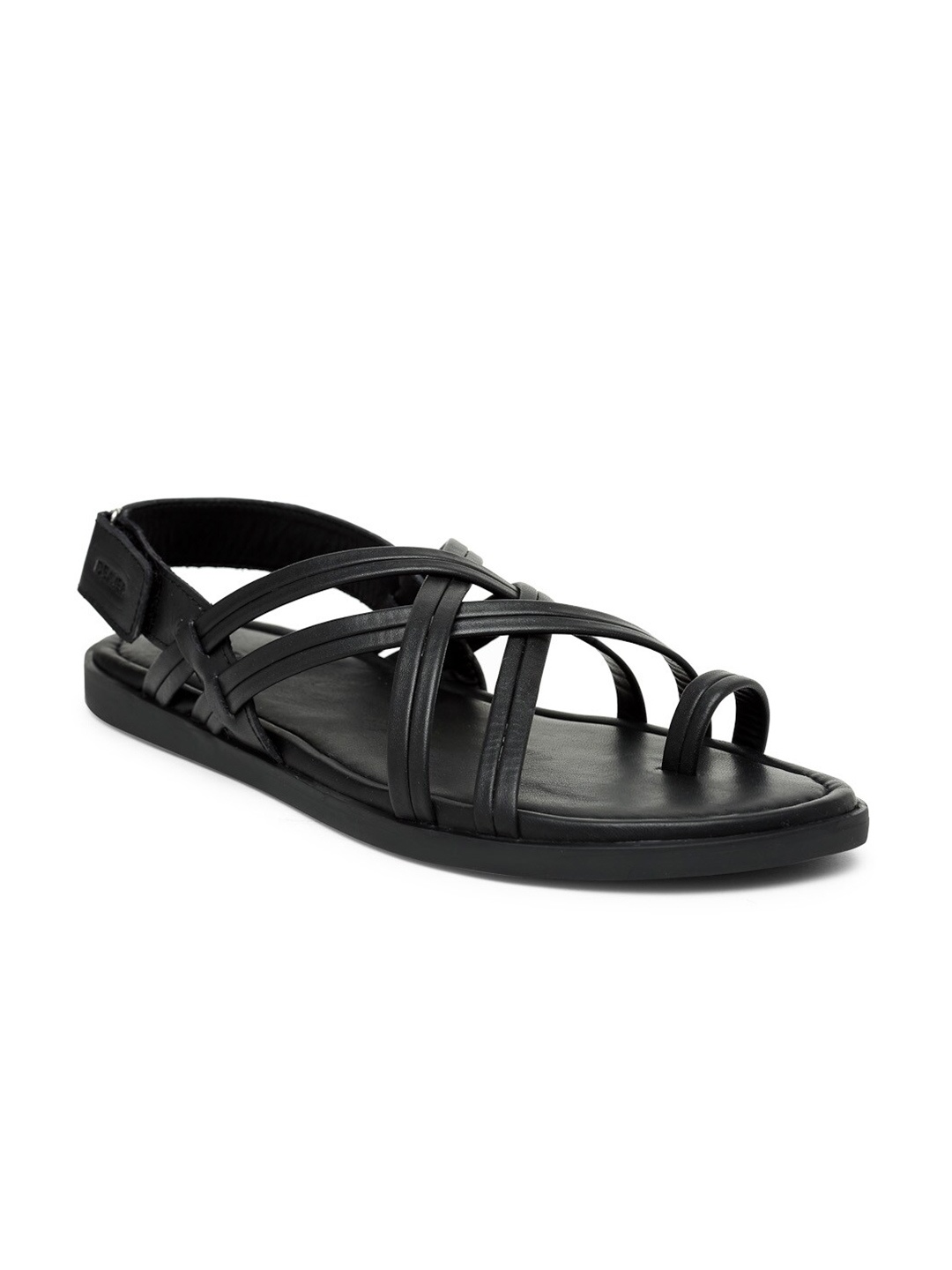 

BEAVER Men Open Toe Leather Comfort Sandals With Velcro Closure, Black