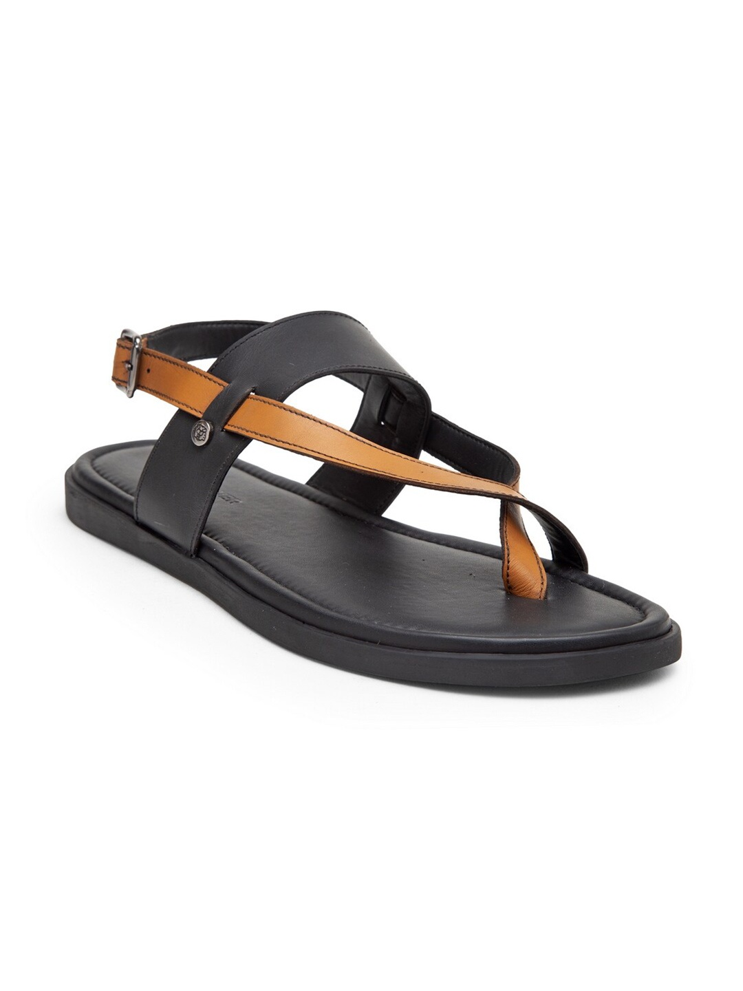 

BEAVER Men Open One Toe Leather Comfort Sandals With Buckle, Black