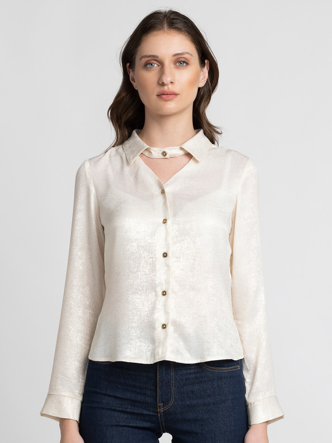 

SHAYE Spread Collar Long Sleeves Casual Shirt, Cream