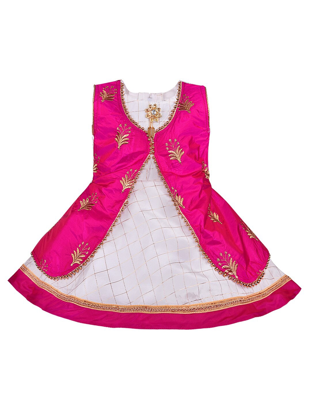 

Wish Karo Girls Embellished Checked Satin Fit & Flare Dress, Pink