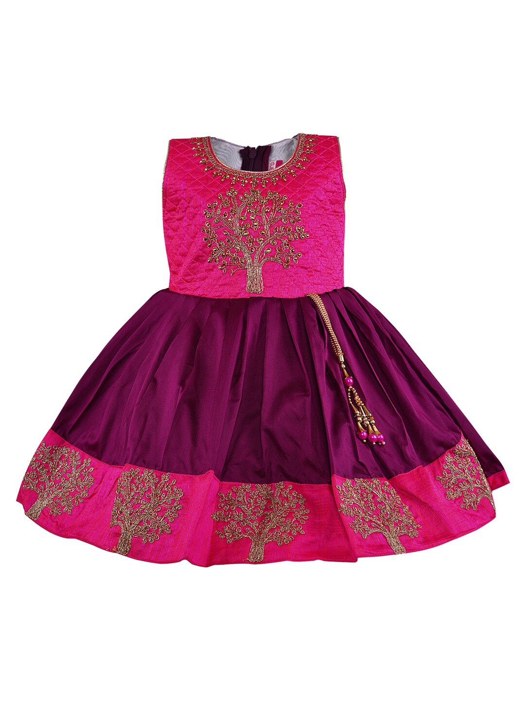 

Wish Karo Girls Round Neck Sequined Embellished Satin Fit & Flare Ethnic Dress, Purple