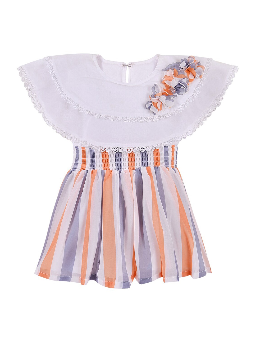 

Wish Karo Girls Striped Georgette Fit & Flare Dress, Orange