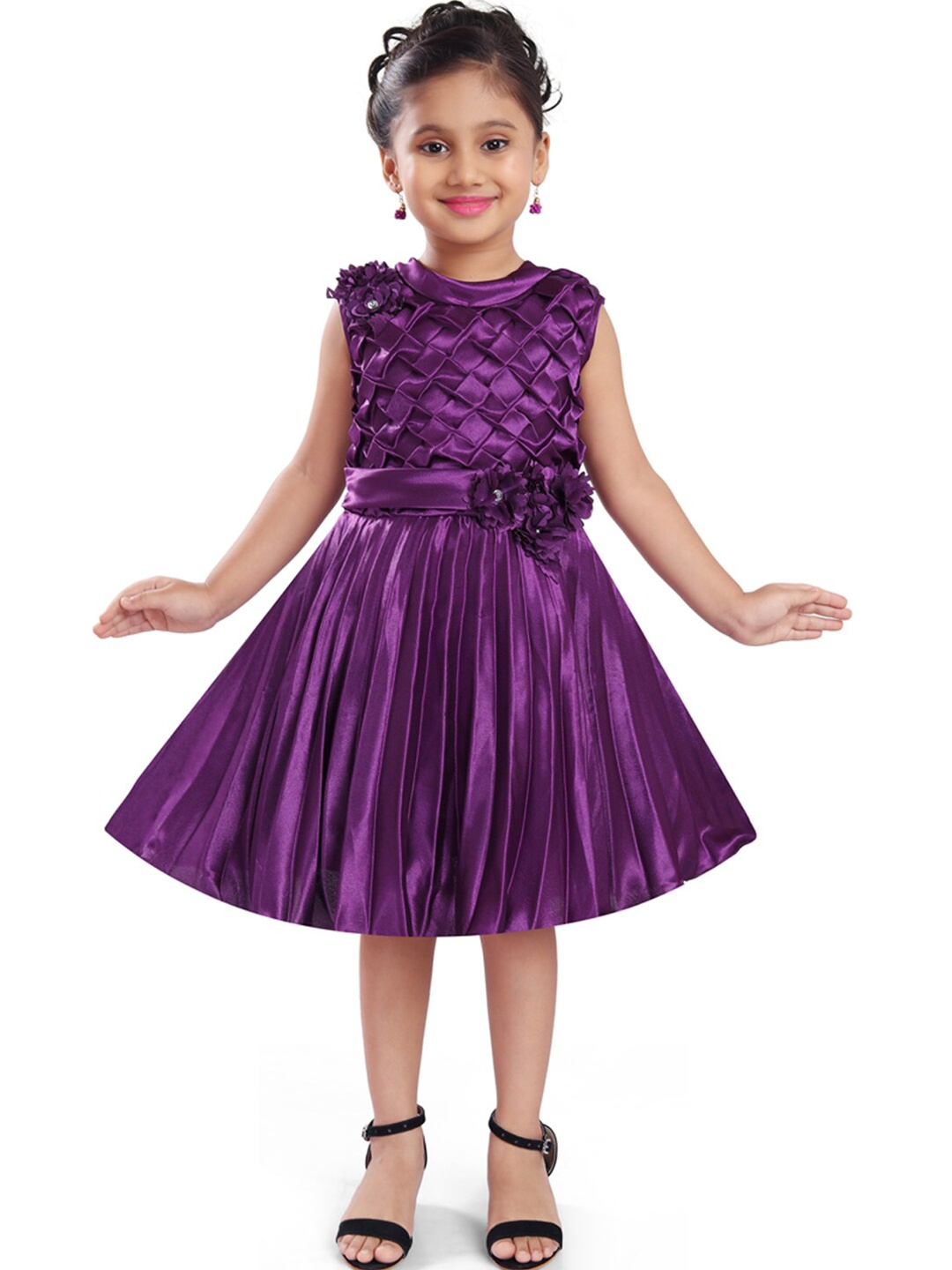 

Wish Karo Satin Smocked Fit & Flare Dress, Purple