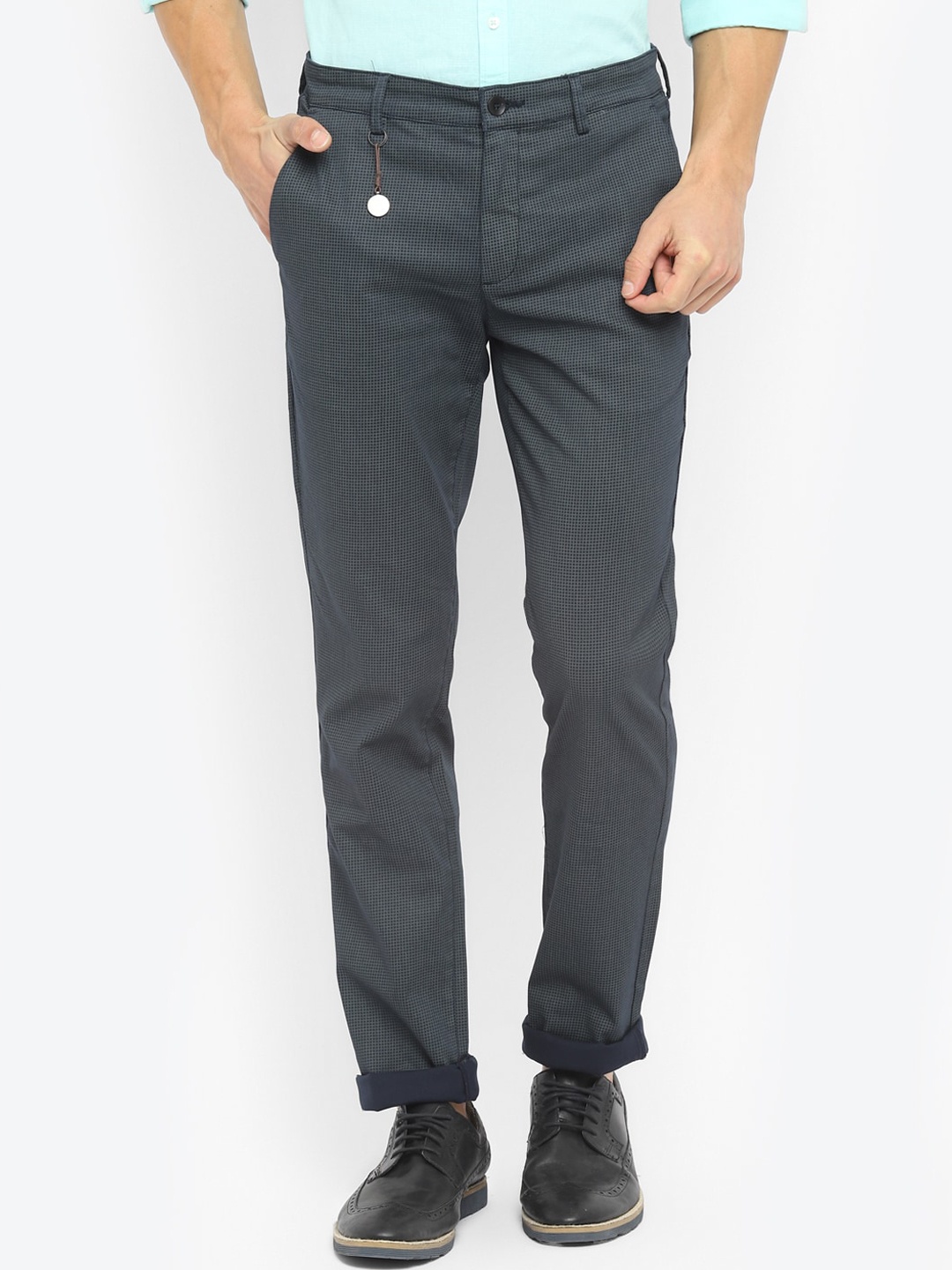 

Turtle Men Textured Printed Relaxed Skinny Fit Trousers, Charcoal
