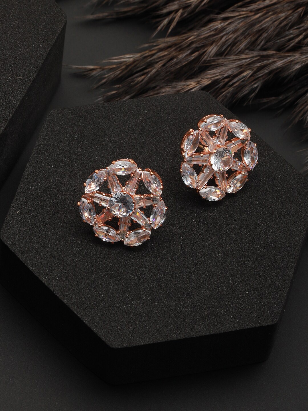 

PRITA BY PRIYAASI Rose Gold-Plated Contemporary Studs Earrings