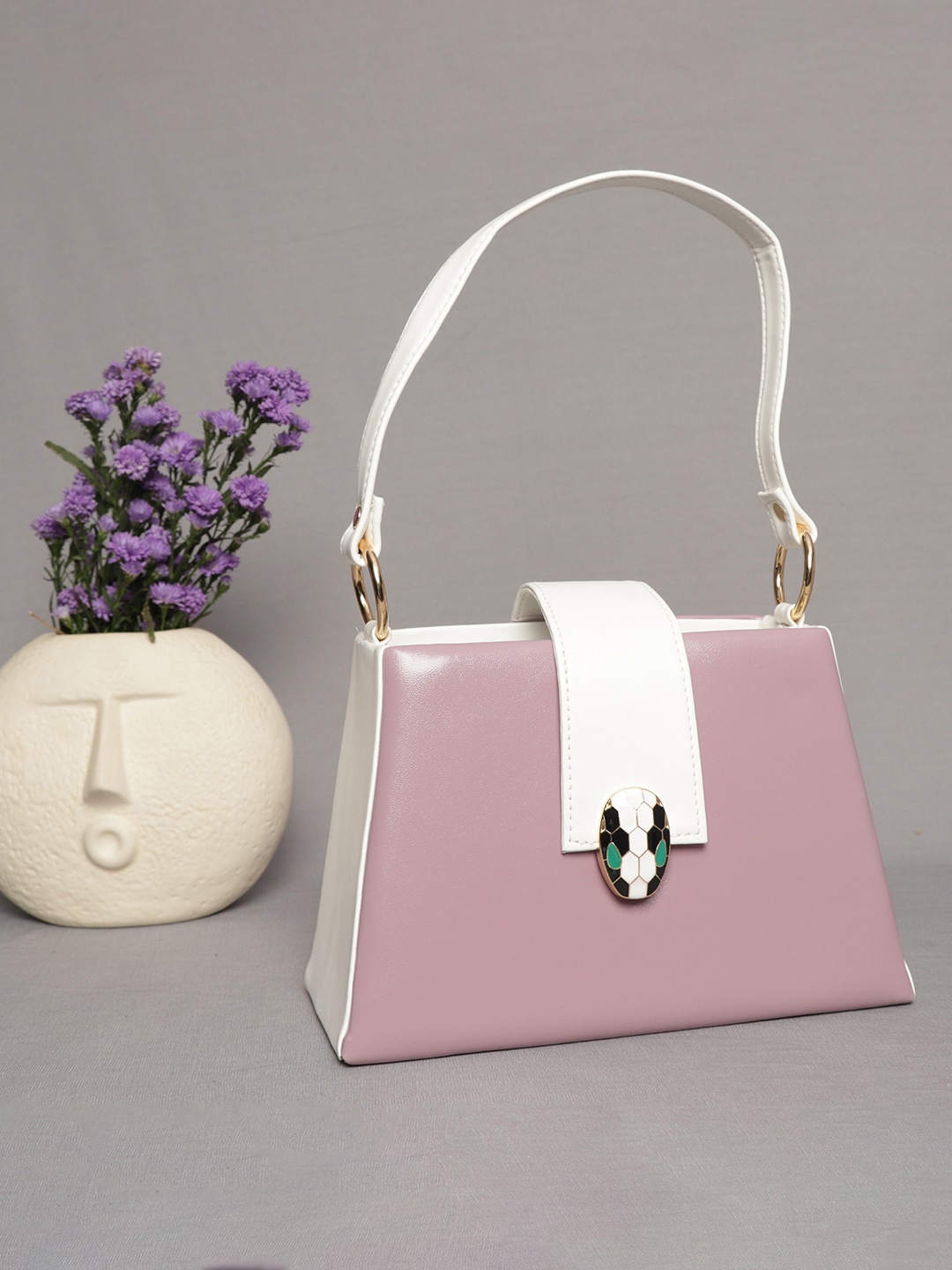

MINI WESST Colourblocked Structured Handheld Bag, Pink