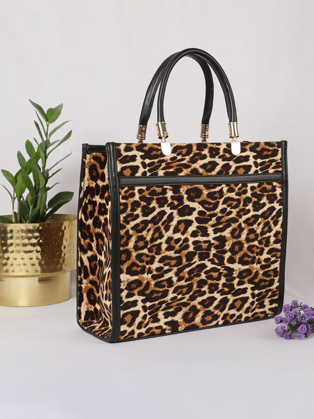 

MINI WESST Animal Printed Structured Handheld Bag, Beige