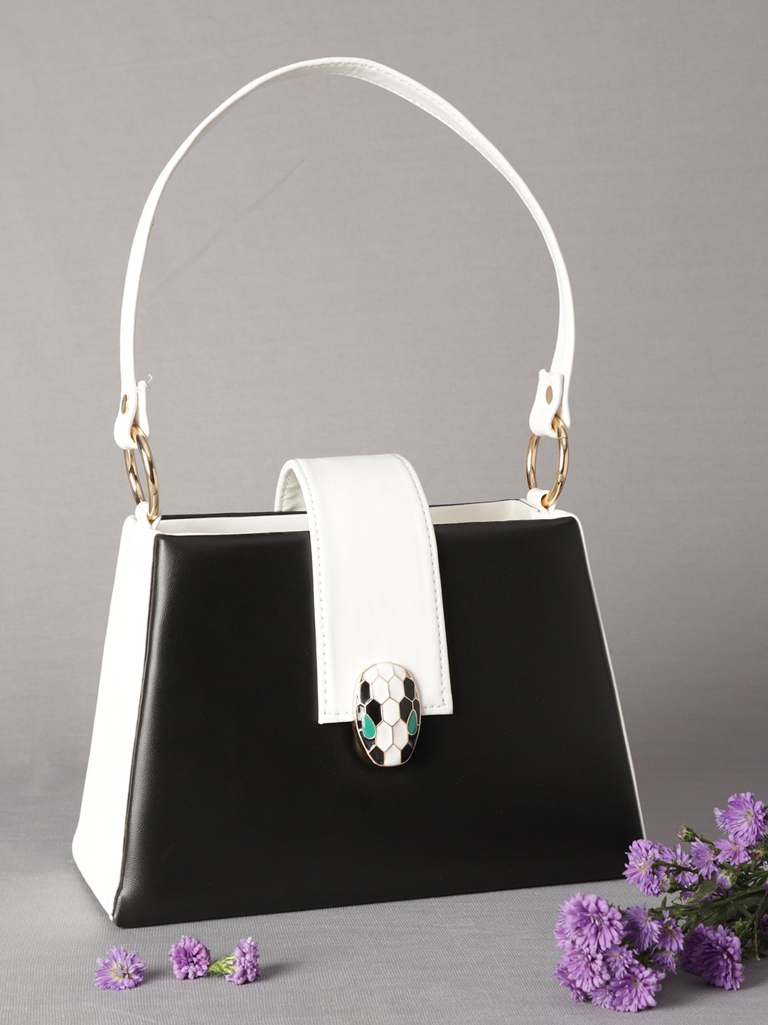 

MINI WESST Colourblocked Structured Handheld Bag, Black
