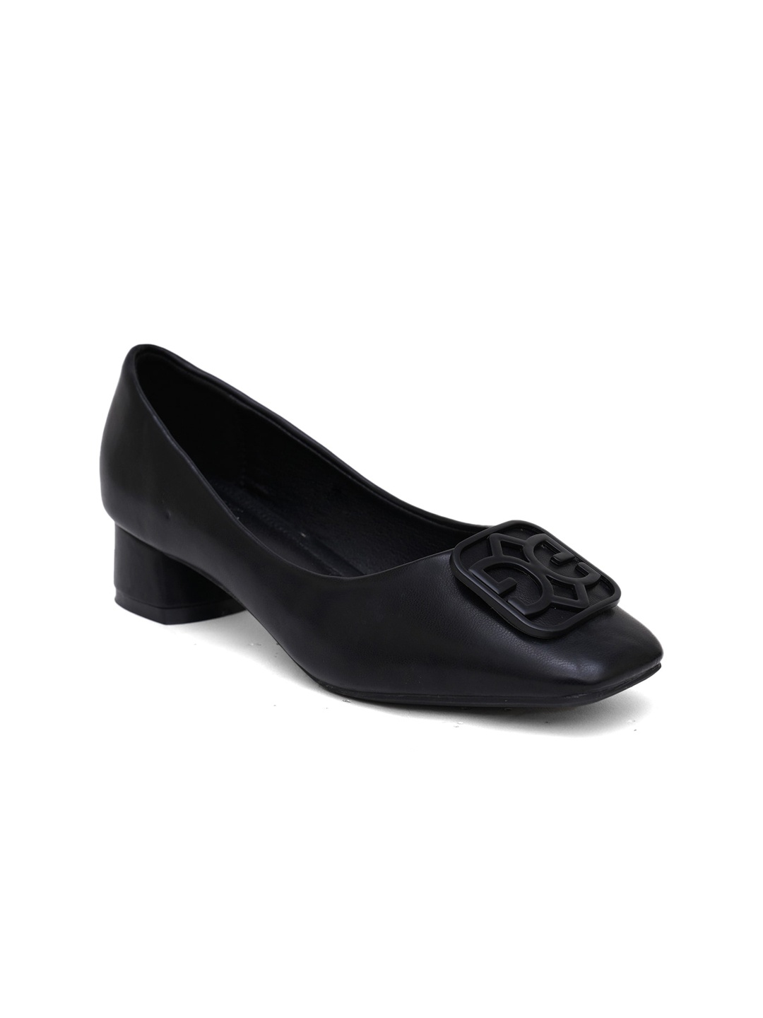 

SHUZ TOUCH Square Toe Embellished Block Pumps, Black