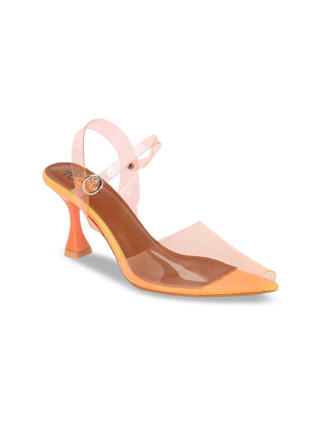 

SHUZ TOUCH Pointed Toe Block Heels With Buckles, Orange