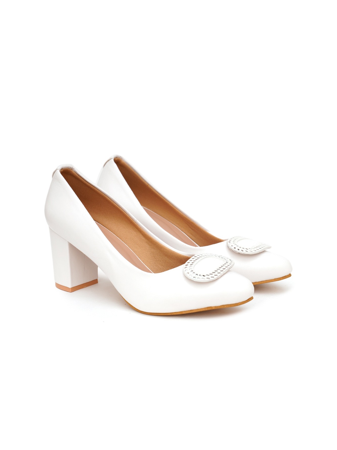 

SHUZ TOUCH Pointed Toe Embellished Block Pumps, White