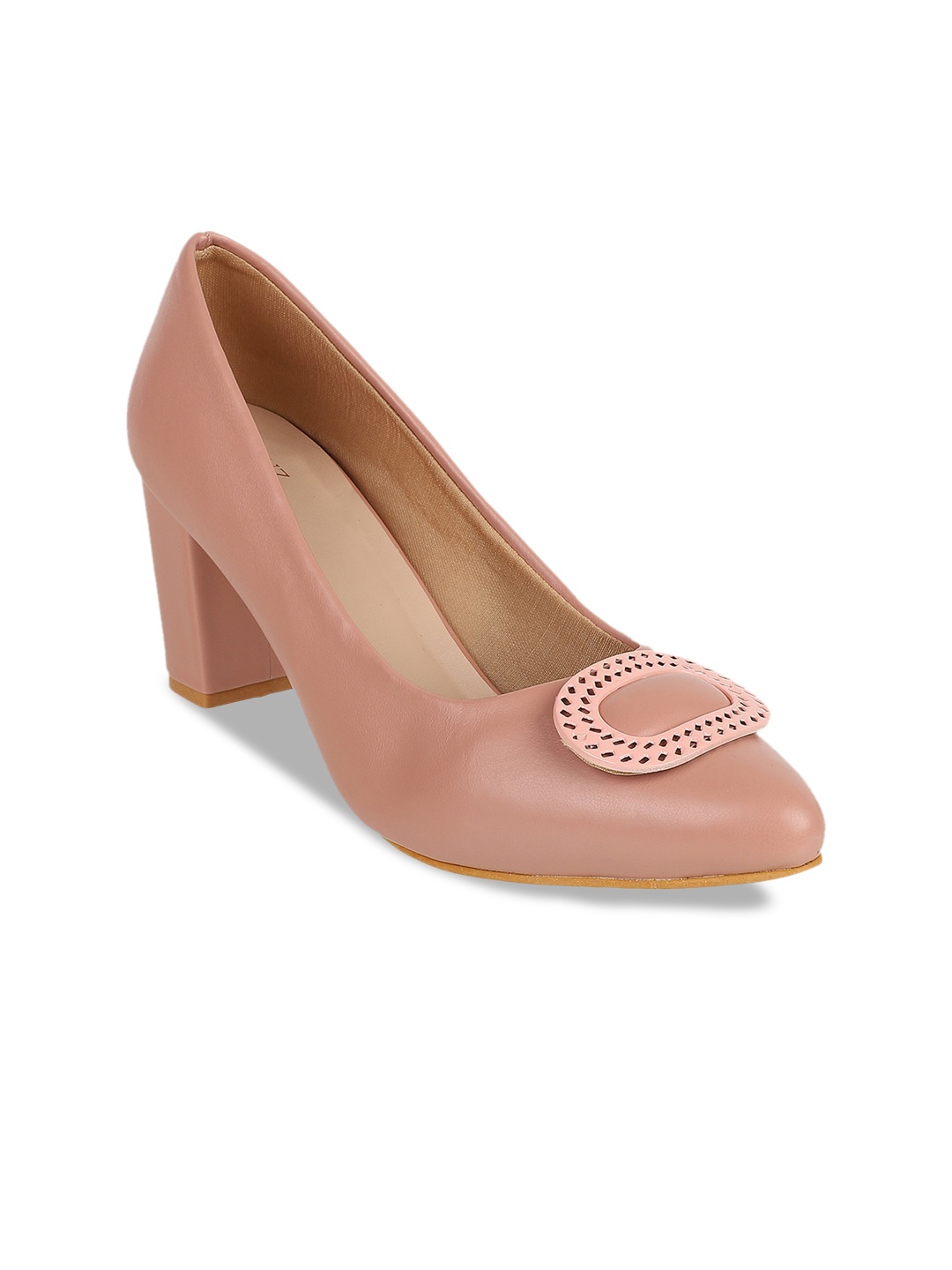 

SHUZ TOUCH Pointed Toe Embellished Block Pumps, Peach