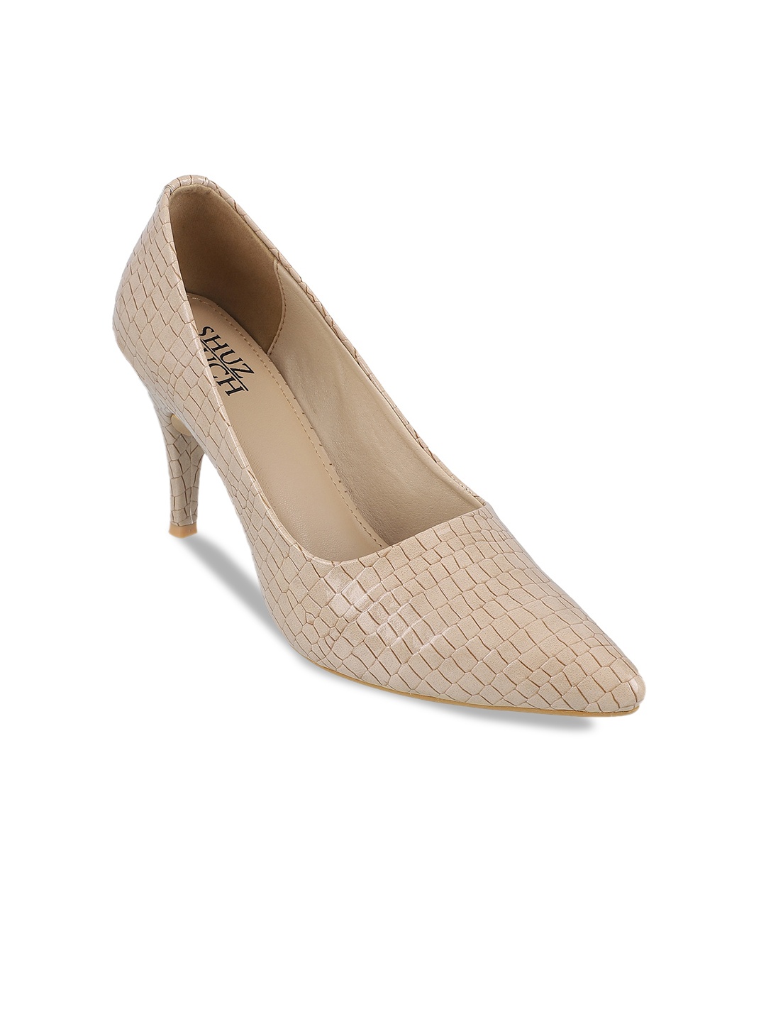 

SHUZ TOUCH Pointed Toe Textured Kitten Pumps, Cream