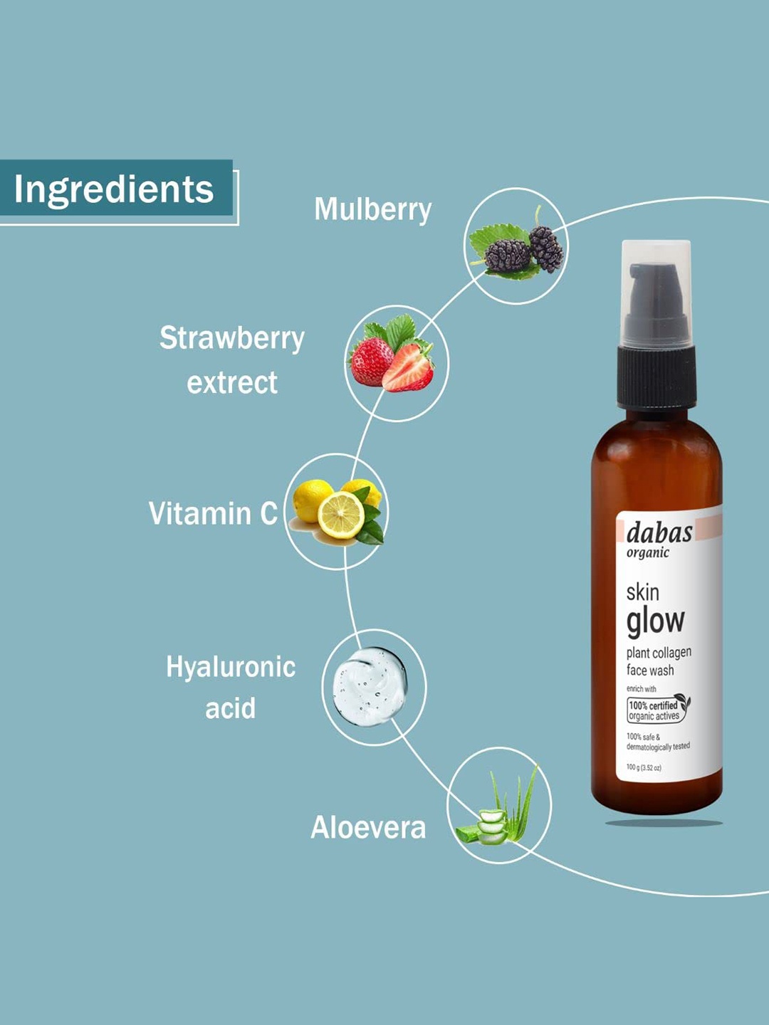 

Dabas Organic Skin Glow Plant Collagen Face Wash with Hyaluronic Acid - 100 g, White