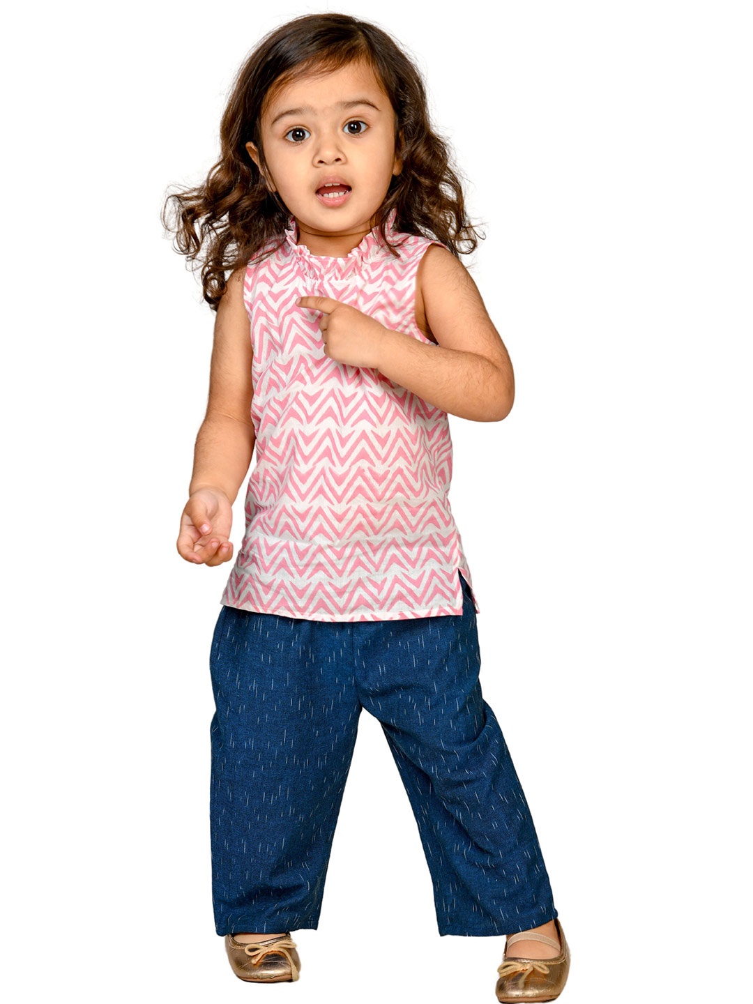 

Tiny Bunnies Girls Printed Pure Cotton Top with Trousers, Pink