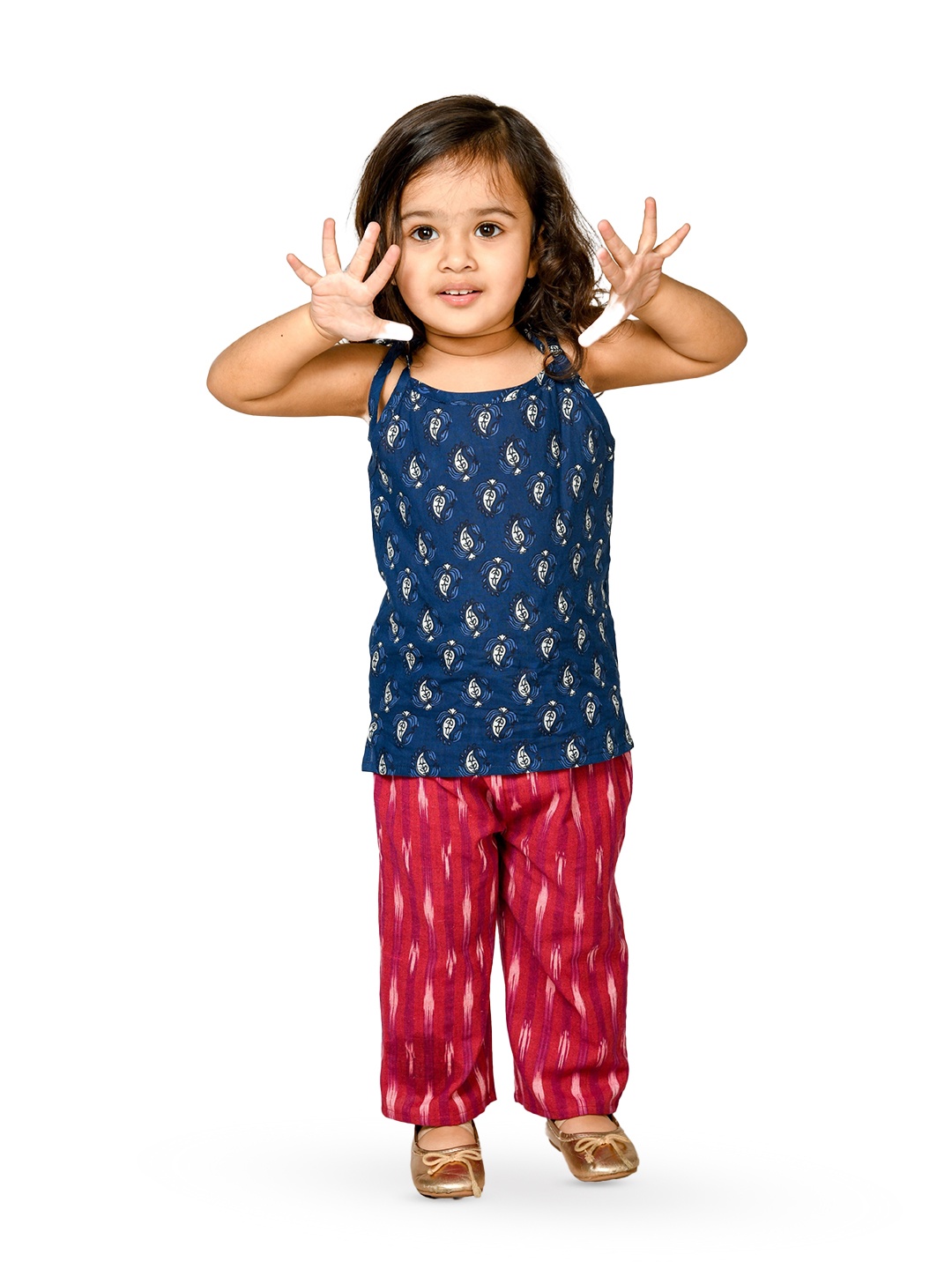 

Tiny Bunnies Girls Printed Pure Cotton Top with Trousers, Blue