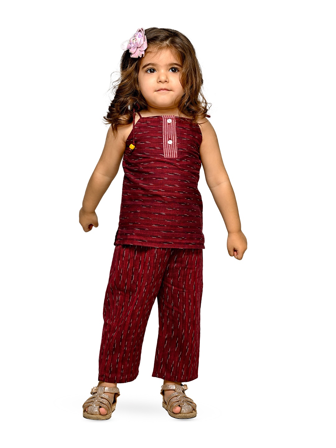 

Tiny Bunnies Girls Pure Cotton Top with Trousers, Maroon