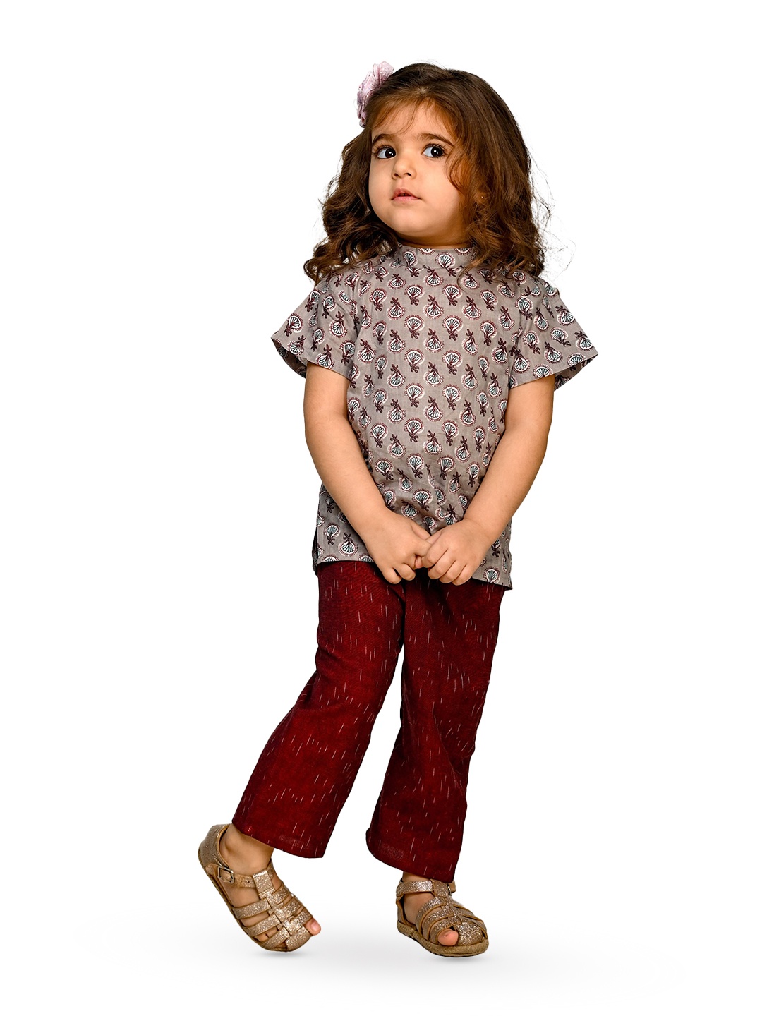 

Tiny Bunnies Girls Printed Pure Cotton Top with Trousers, Grey