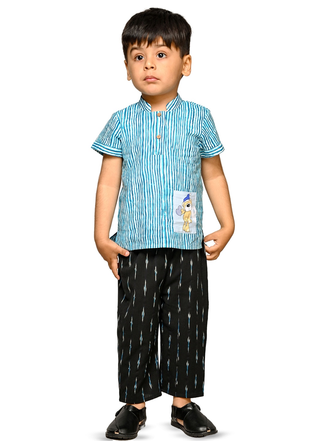 

Tiny Bunnies Boys Printed Pure Cotton Shirt with Trousers Set, Blue