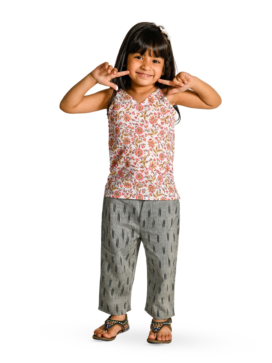 

Tiny Bunnies Girls Printed Pure Cotton Top with Trousers, Pink