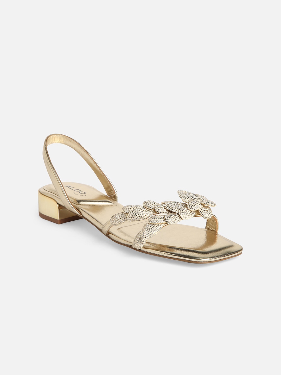 

ALDO Embellished Open Toe Block Heels With Backstrap, Champagne